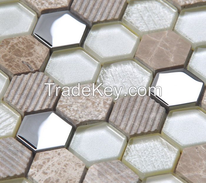 Stone and Metel Mix Glass Mosaic Hexagon New Design PFHSL21