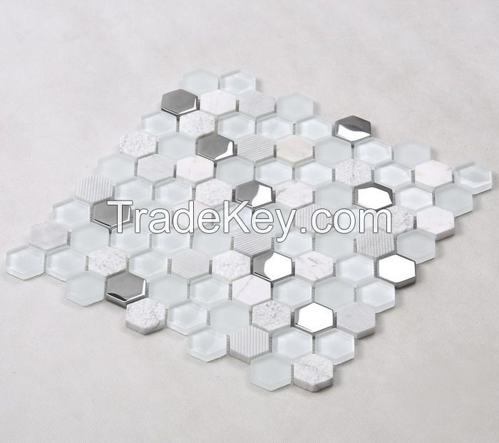 Stone and Metel Mix Glass Mosaic Hexagon New Design PFHSL18