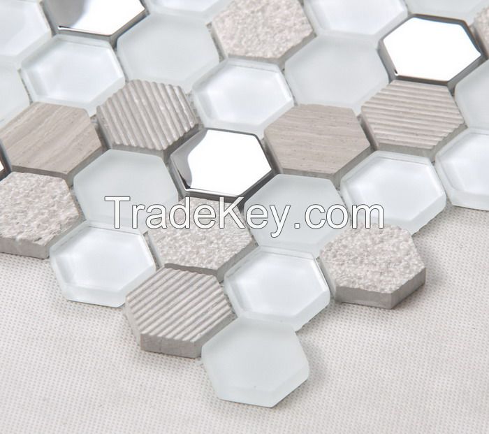 Stone and Metel Mix Glass Mosaic Hexagon New Design PFHSL20