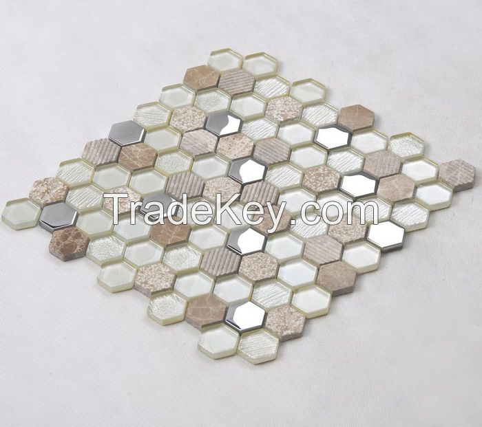 Stone and Metel Mix Glass Mosaic Hexagon New Design PFHSL21