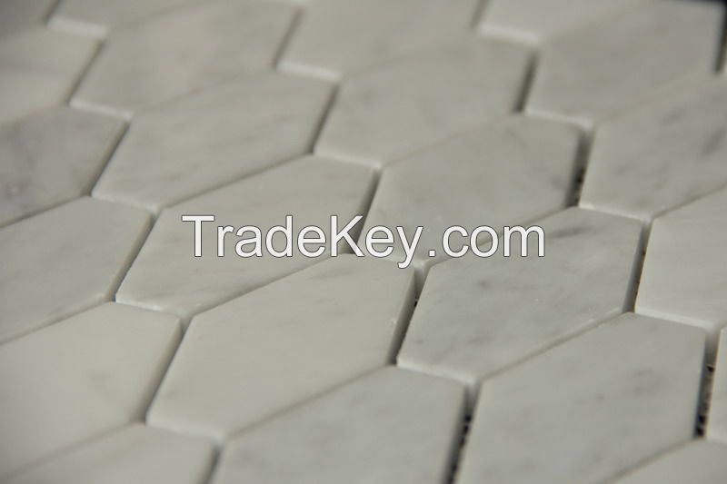 Carrara White long Hexagon shape polish surface Mosaic Tile