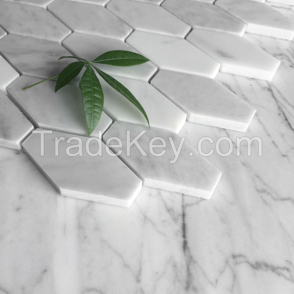 Carrara White Hexagon 3D mix surface Mosaic Tile