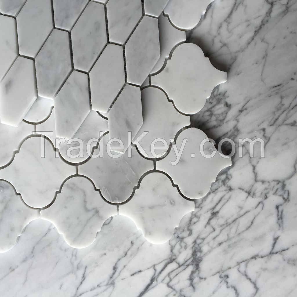 Carrara White Lantern shape polish surface Mosaic Tile