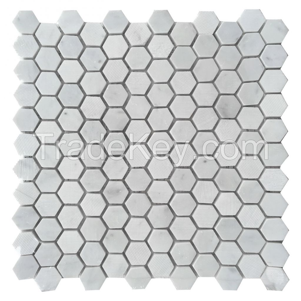 Carrara White Hexagon 3D mix surface Mosaic Tile