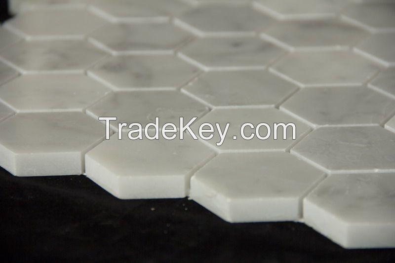 Carrara White epaulette shape polish surface Mosaic Tile