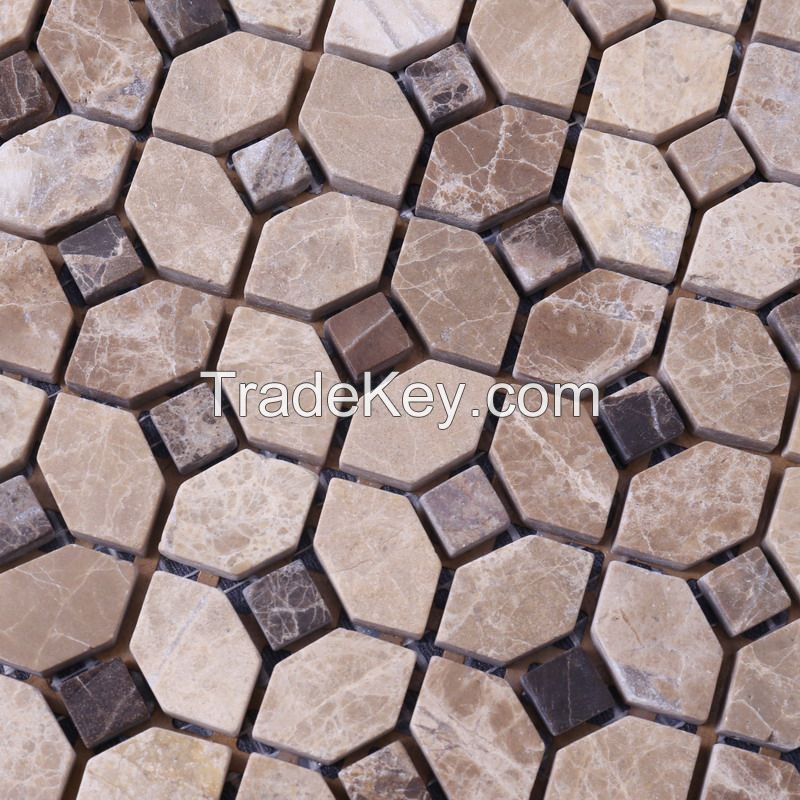 Emperador hexagon and square dot match  Mosaic Tile polish surface