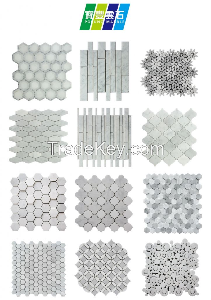 Carrara White Hexagon shape polish surface Mosaic Tile