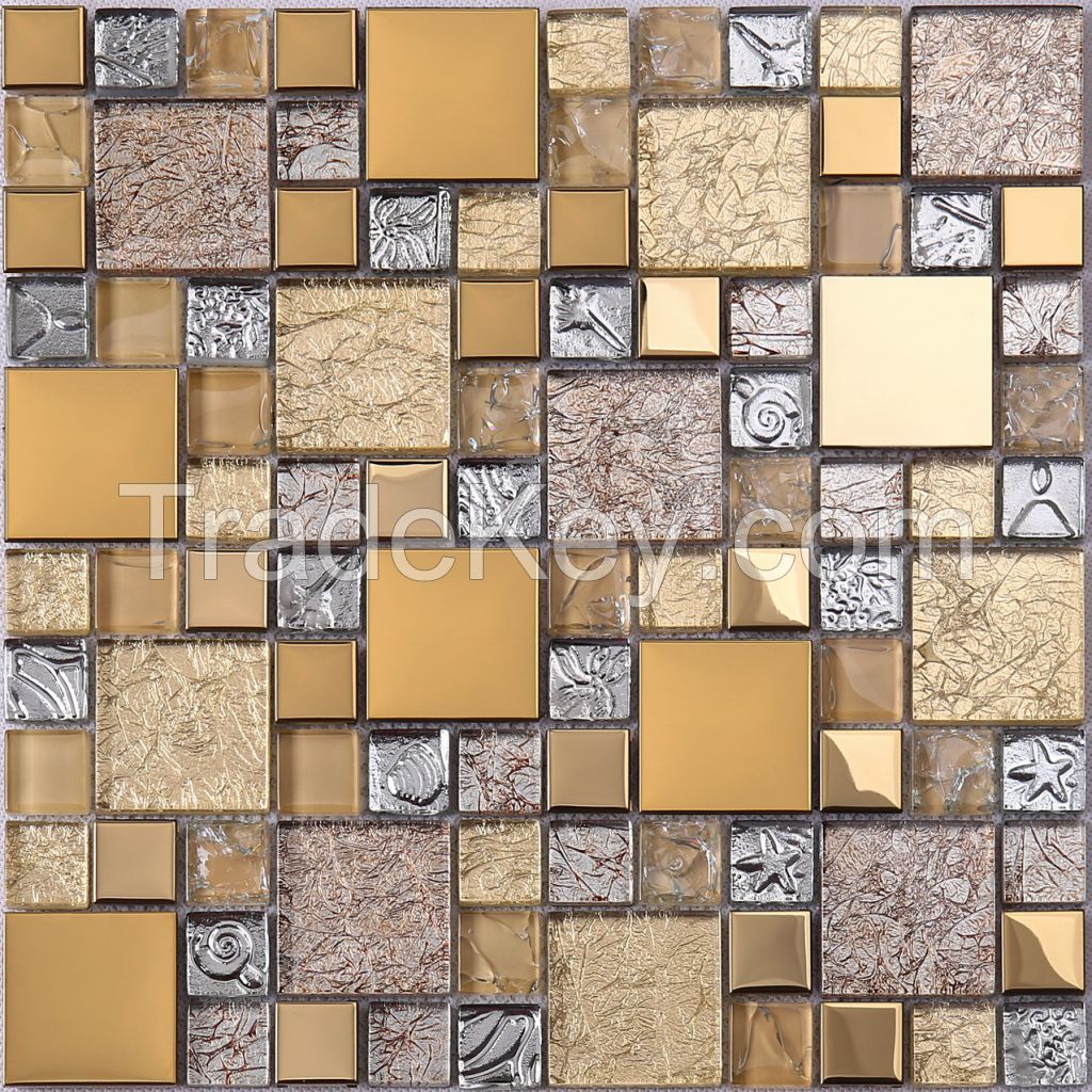 Gold Foil  mosaic,  Small chip modern glass mosaic PFHTJ15