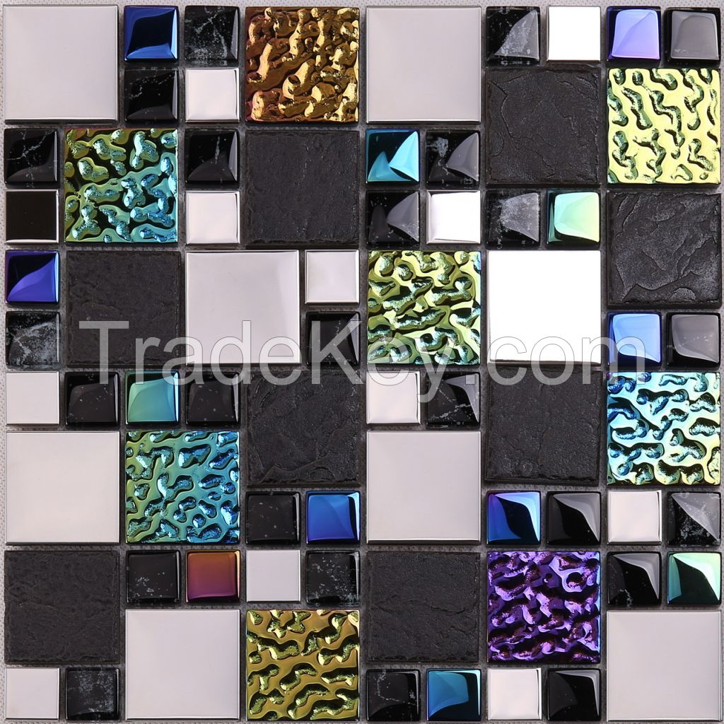 Gold Foil  mosaic,   modern long strip glass mosaic PFHTJ34