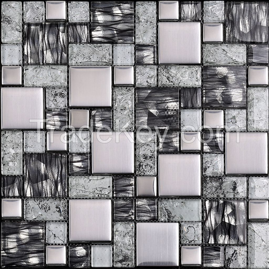 Gold Foil  mosaic, black chips mixed, metal tile , glass mosaic PFAE30