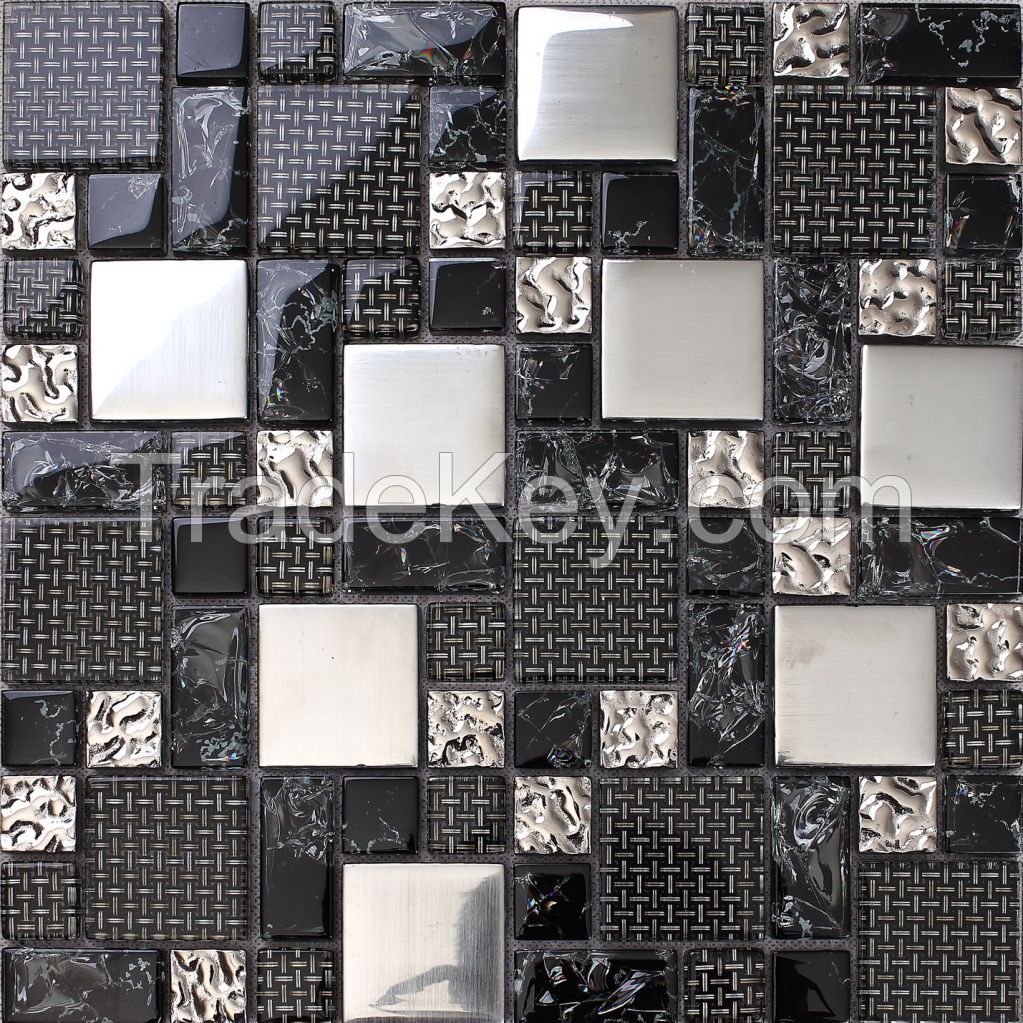 Gold Foil  mosaic, black chips mixed, metal tile , glass mosaic PFAE30
