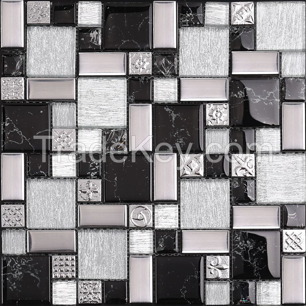 Gold Foil  mosaic, black chips mixed, metal tile , glass mosaic PFAE30