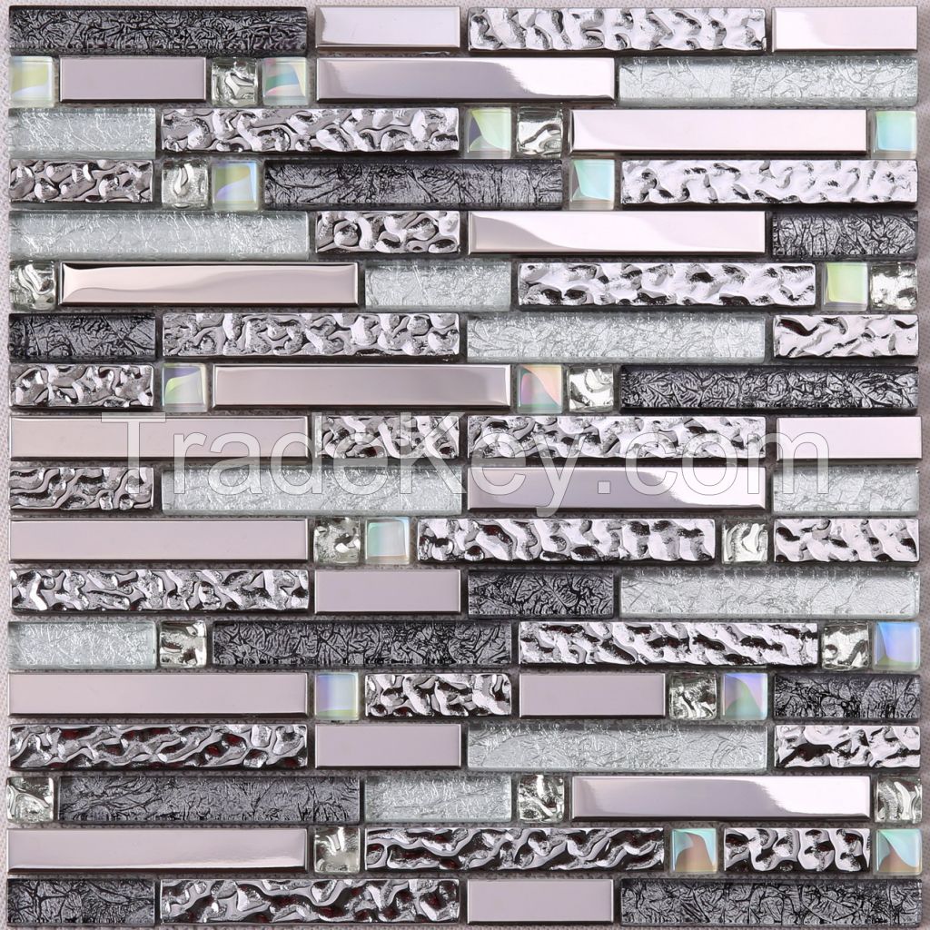 Gold Foil  mosaic,   modern long strip glass mosaic PFHTJ25