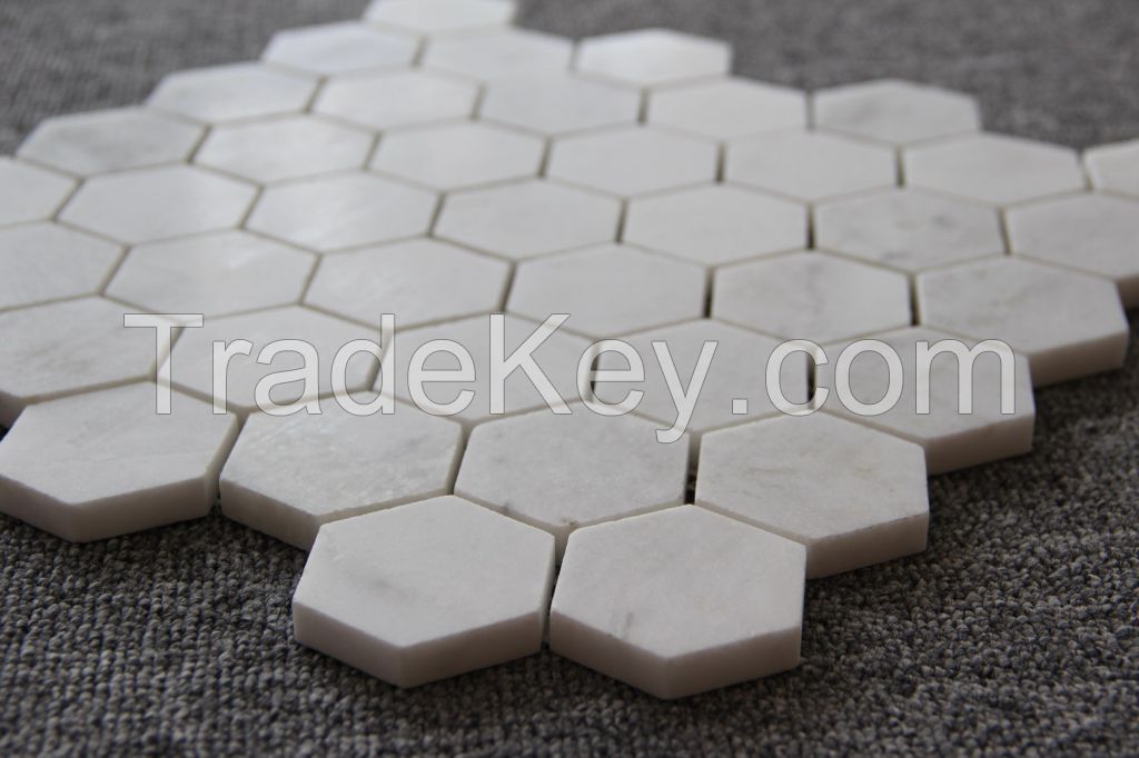 Carrara White MosaicTile White Marble Mosaic 2 Hexagon Polished