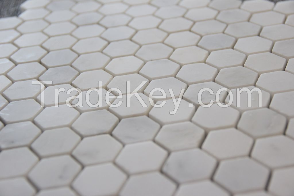 Carrara White Mosaic Tile; hexagon polished 