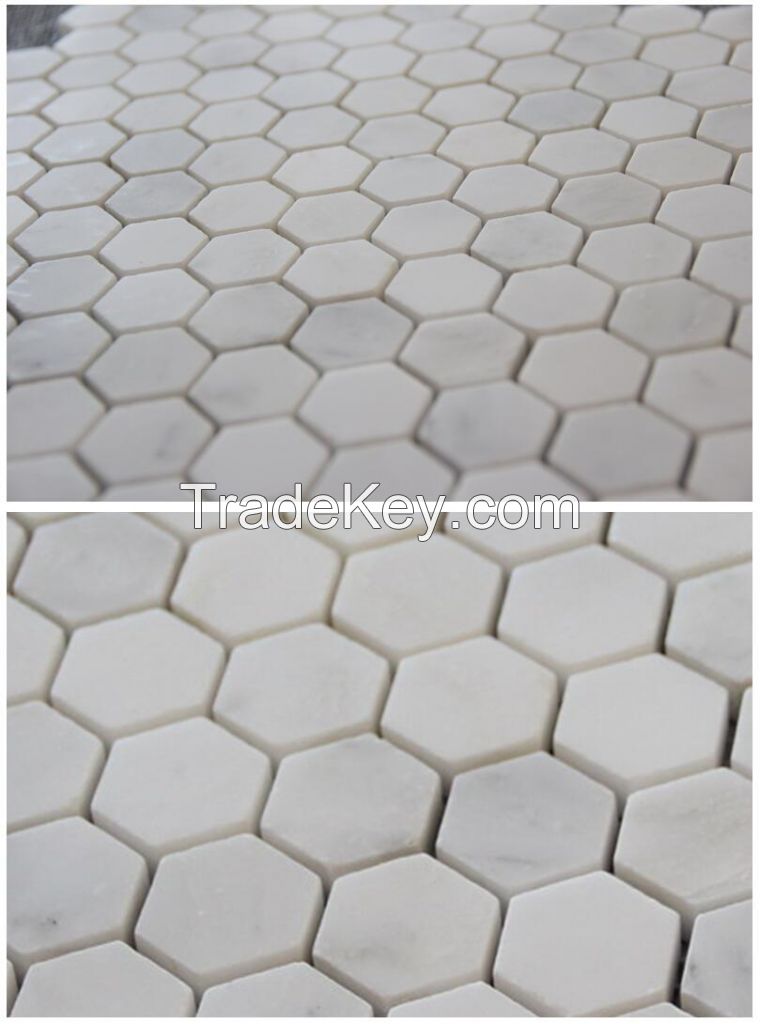 Carrara White Mosaic Tile; hexagon polished 