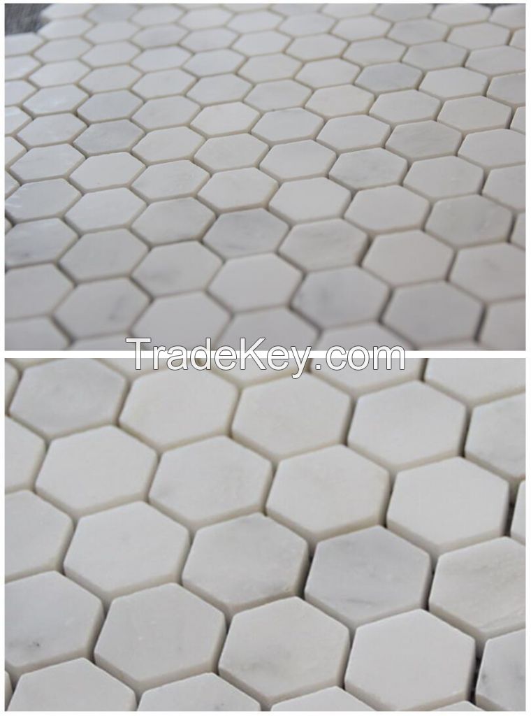 Carrara White MosaicTile White marble mosaic; hexagon polished