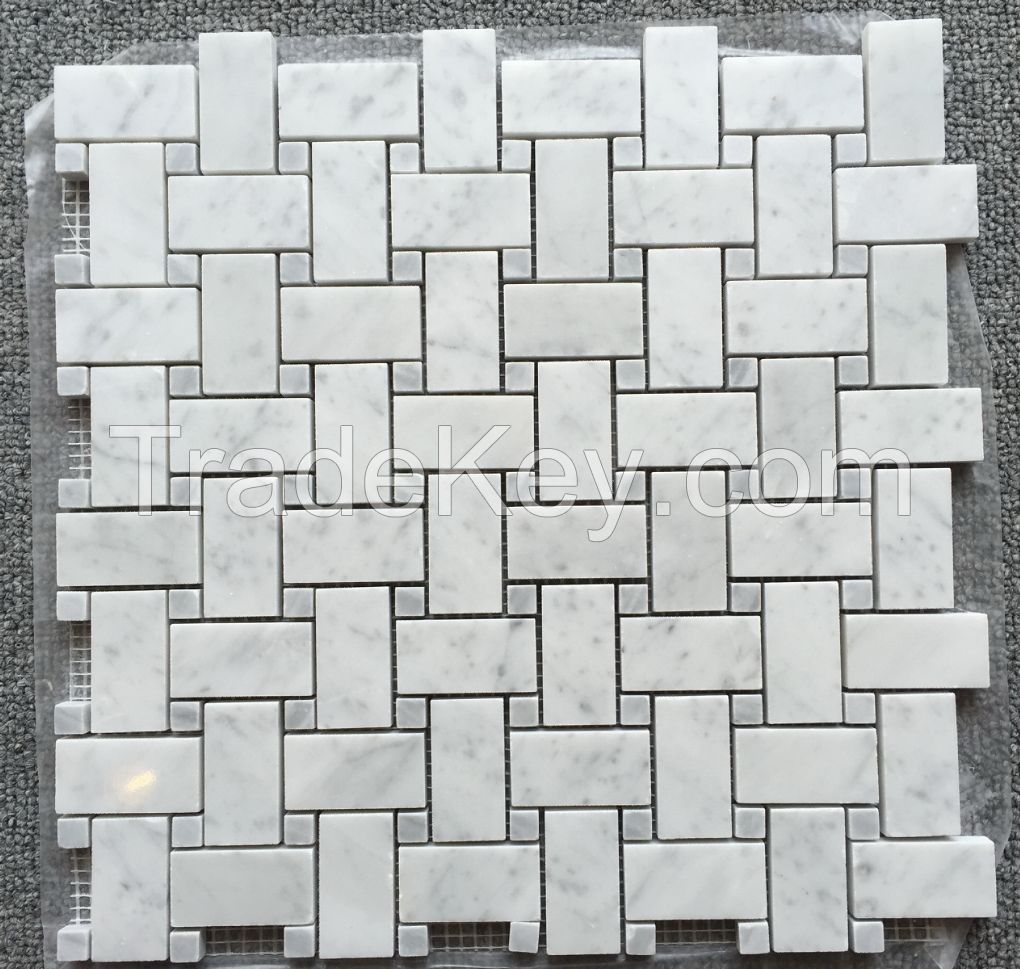 Carrara  White Mosaic Tile White marble mosaic 1*2'' Basketweave+dot polished