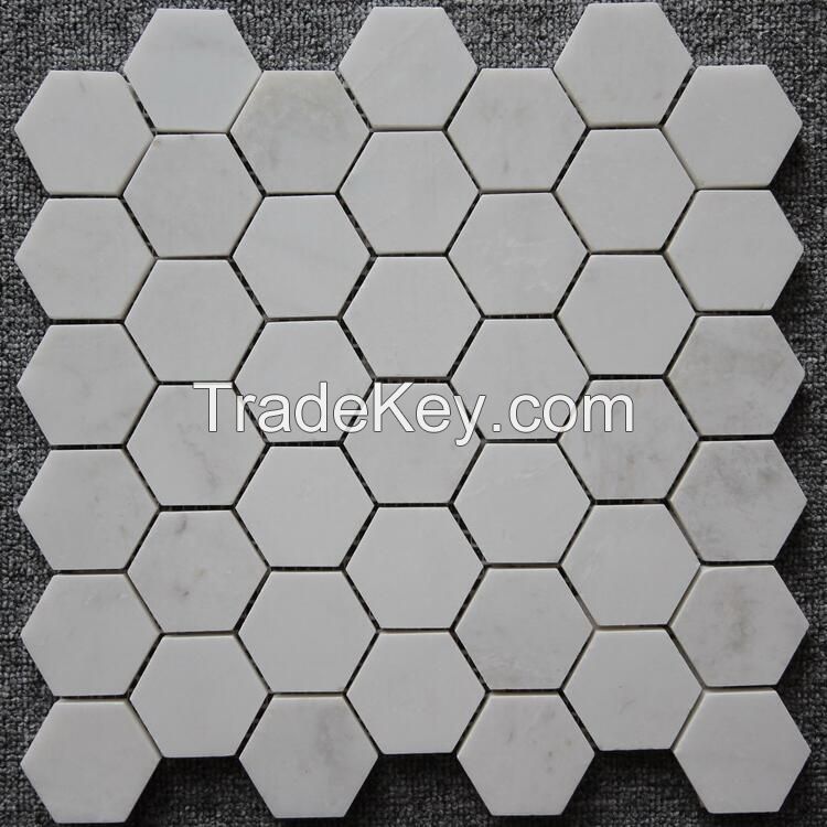 Carrara White Mosaictile White Marble Mosaic; Hexagon Polished 