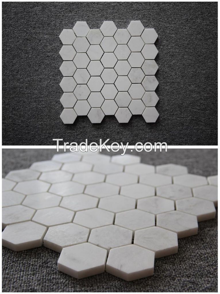 Carrara White MosaicTile White Marble Mosaic 2 Hexagon Polished