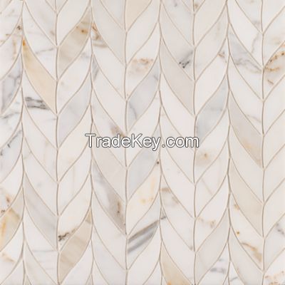 white and grey leaf shape mosaic marble mosaic