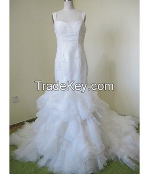Glamorous Mermaid Tulle&Satin Lace Sweetheart Sleeveless Chapel Train Wedding Dress