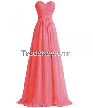 Tropical A-Line Chiffon Sweetheart Strapless Knot Ruched Bodice Floor Length Bridesmaid Dress