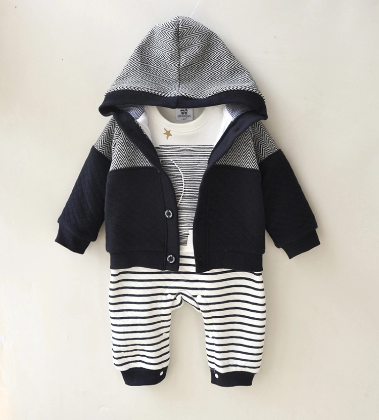 wholesale thick autumn winter toddler infant romper with hood store newborn baby boys clothes rompers set