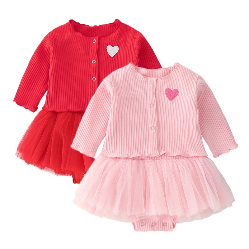 Heart EMB knitted Cotton princess Infant toddlers newborn baby girls clothes rompers sets wholesale