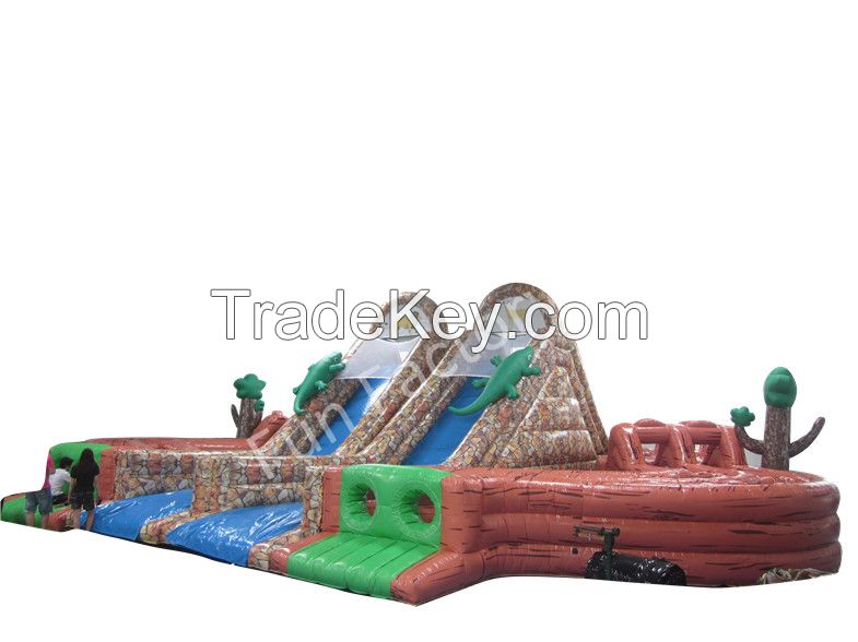 Top Level Inflatable Wet Dry Bouncers With Slide / Kids Inflatable Water Slides