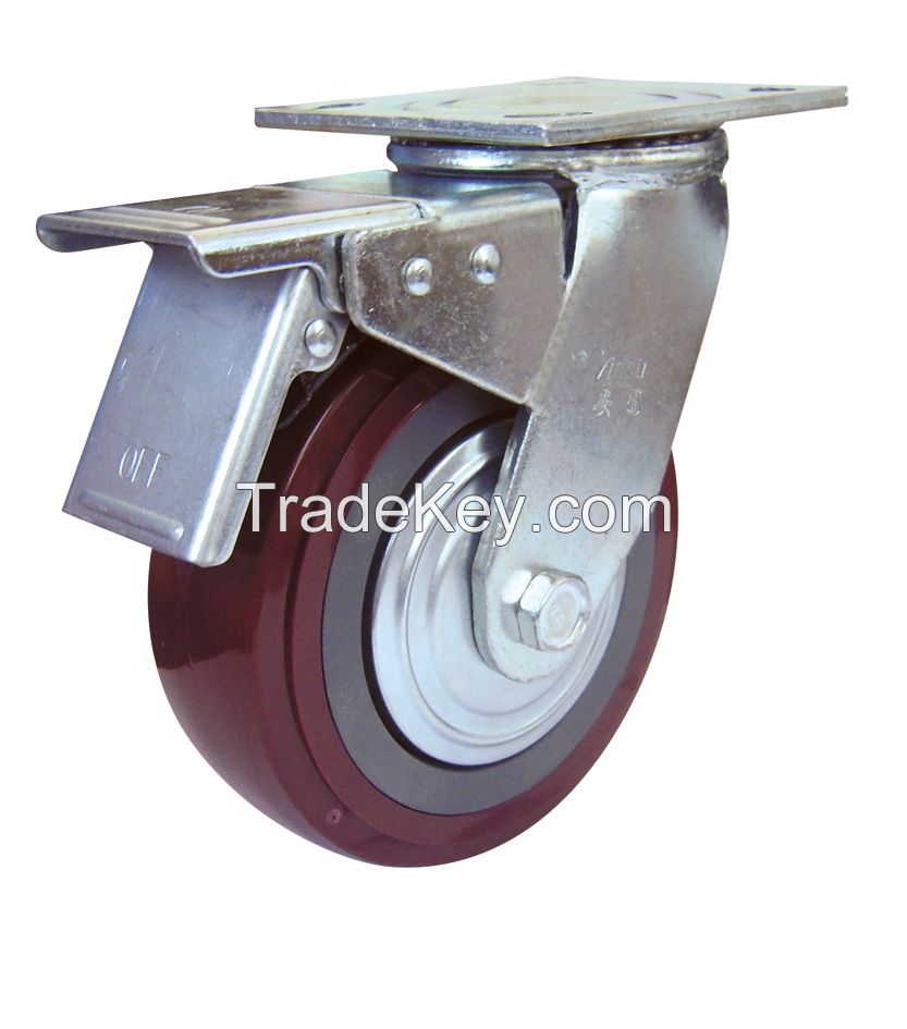 76 series heavy duty PU caster / equipment caster wheel , medical caster wheel, trolley caster wheel,