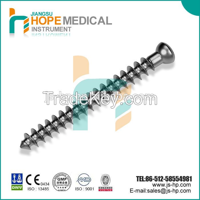 Orthopedic implants, cancellous screw for orthopedic plates fixation, titanium
