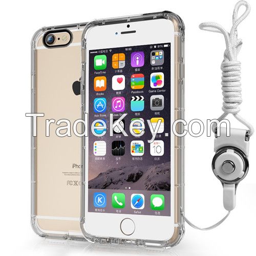 Mobile phone transparent case for iphone 6s 4.7" silicon tpu cover with lanyard