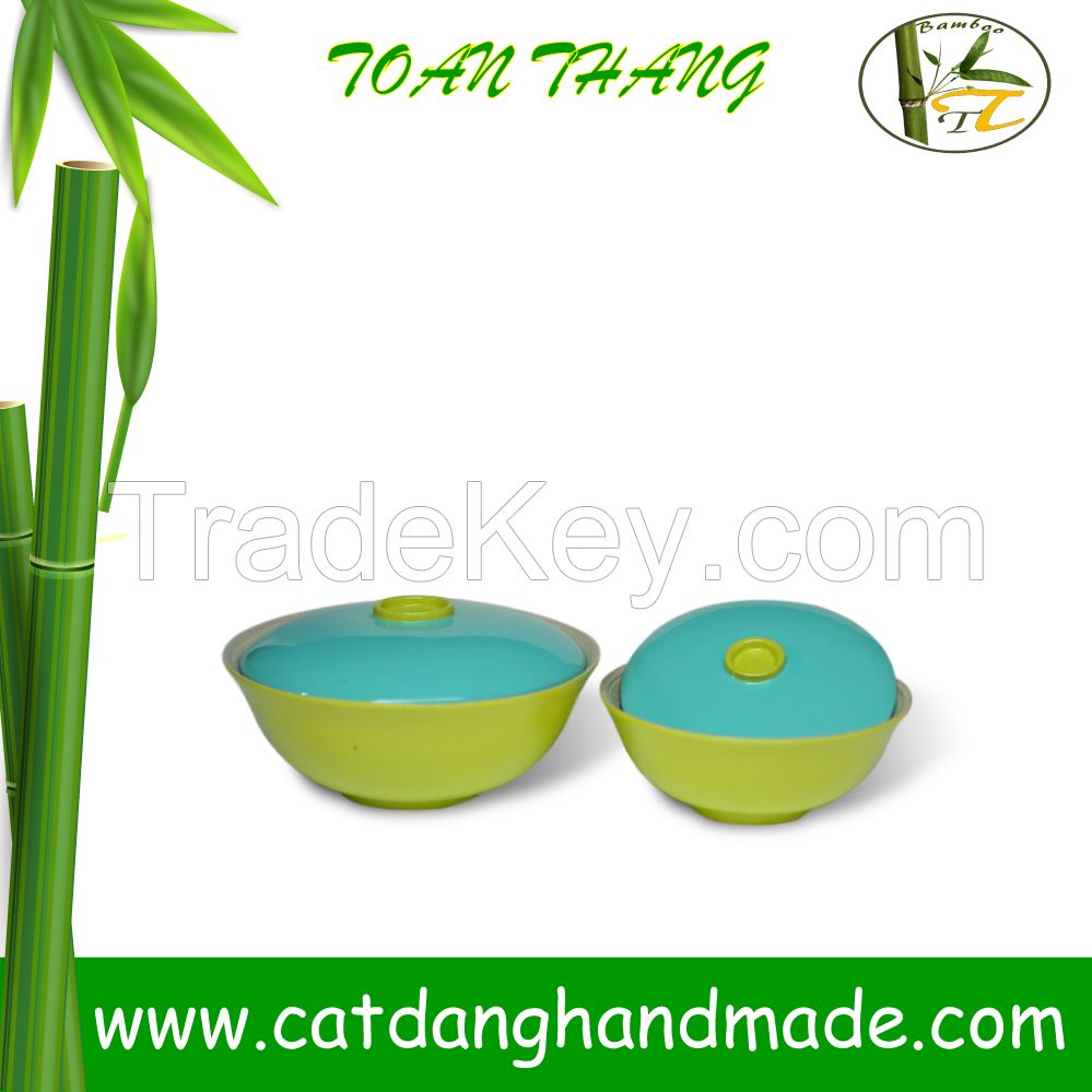 Set of 2 wonderful circle bamboo bowls with lid, amazing design 2015 bamboo bowls