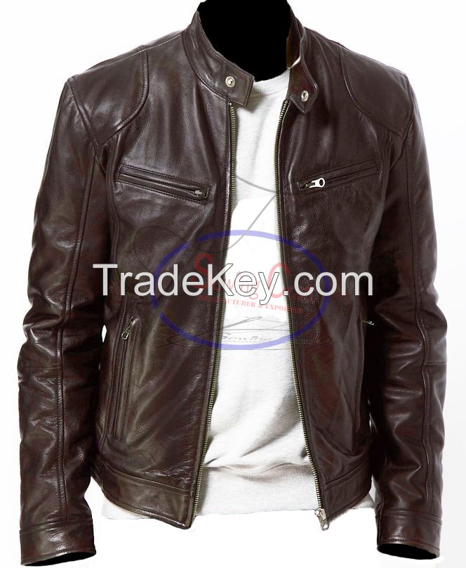 MENS BLACK &amp; BROWN REAL LEATHER JACKET VINTAGE SLIM FIT