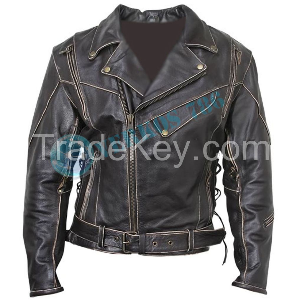 CLASSIC VINTAGE DISTRESSED BRANDO MEN'S BIKER COW LEATHER JACKET