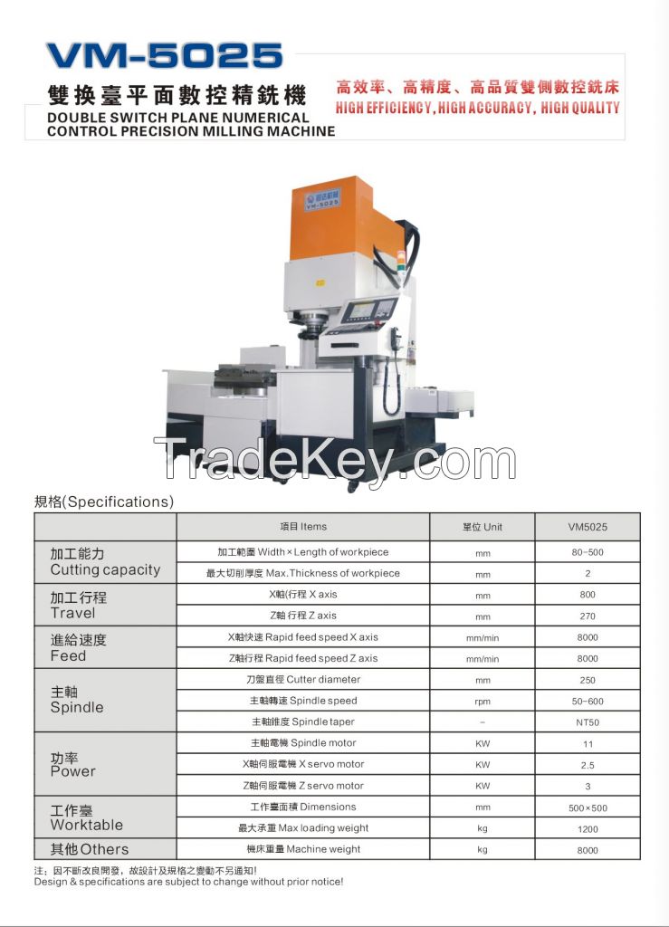 Exchange-Pallet Vertical CNC Milling Machine VM5025