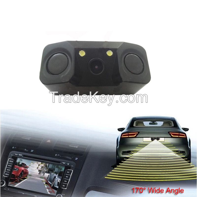 3in1 Car Parking Sensor Backup Radar with LED Waterproof Rear View Cam