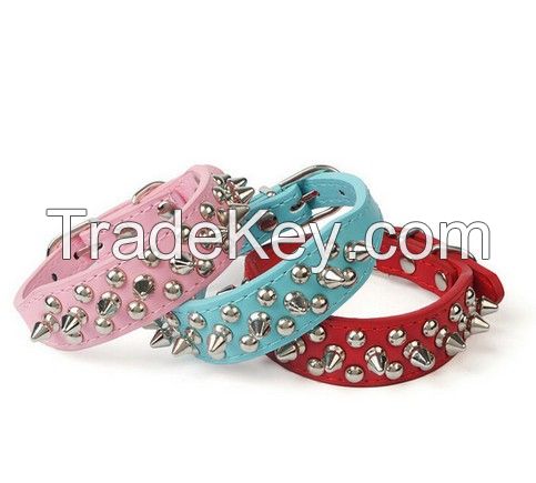 Adjustable PU Leather Rivet Spiked Studded Pet Puppy Dog Collar Neck Strap