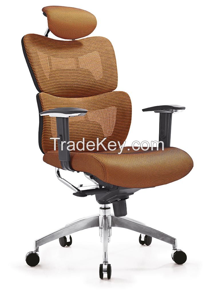 High back elastic mesh chair with multi-functional mechanism 