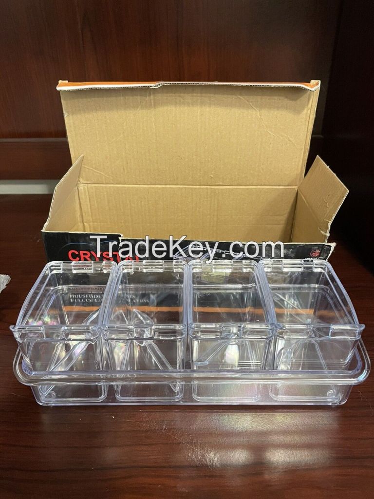 &amp;quot;Crystal&amp;quot; Clear Condiment Box / 4 Piece Seasoning Rack Spice Pots Box Storage