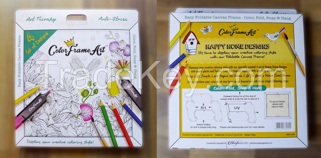 Art Therapy Adult Coloring Foldable Canvas Frame with 4 designs