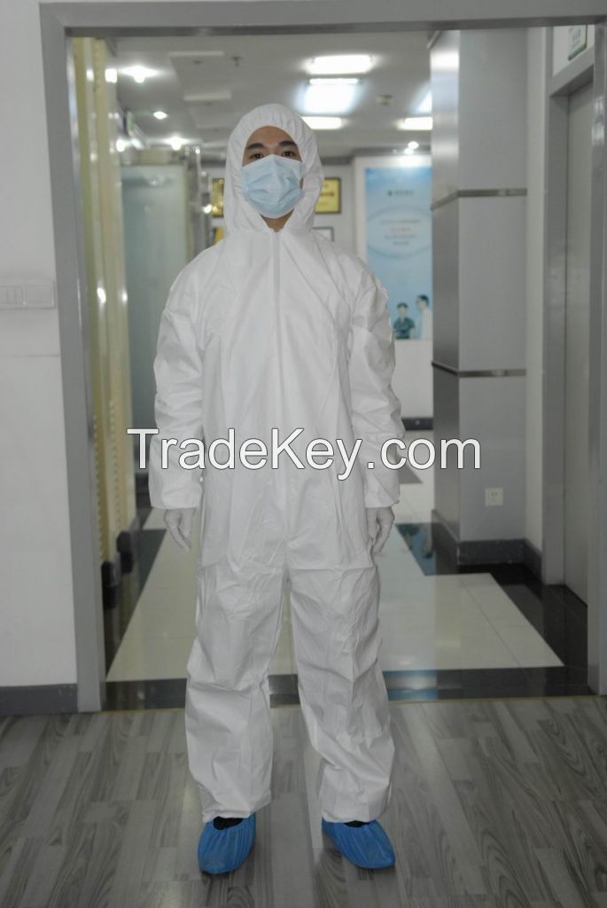 white disposable coverall