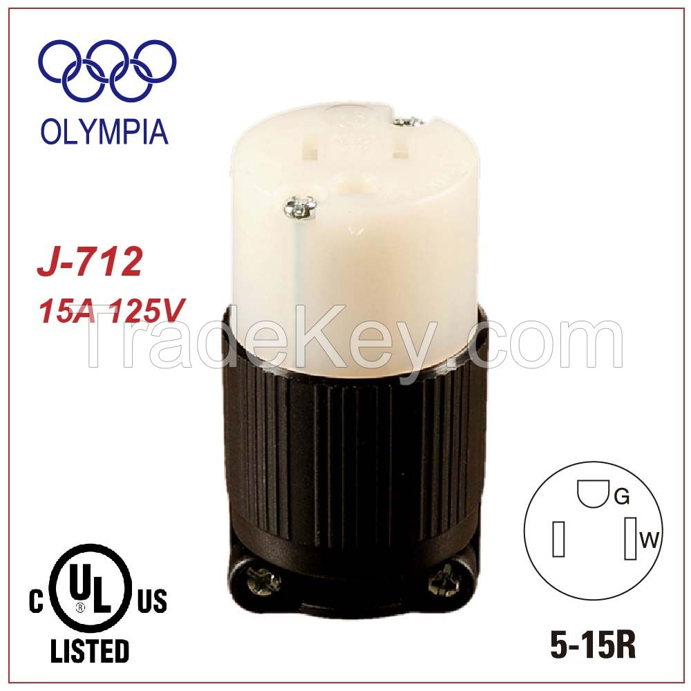 15A NEMA 5-15 Straight Connector and receptacle UL