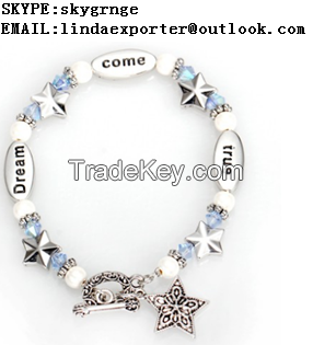 fashion alloy & Glass Beads With Metal Star Charm Bracelet