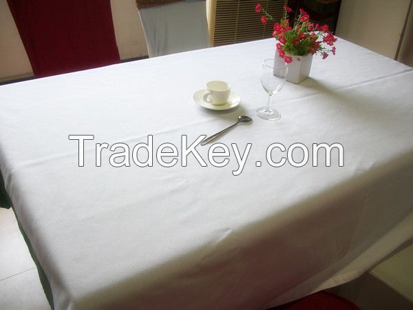 Best selling MJS spun polyester table cloth white plain style double stitch for square and round tables