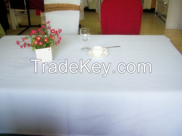 Best selling MJS spun polyester table cloth white plain style double stitch for square and round tables