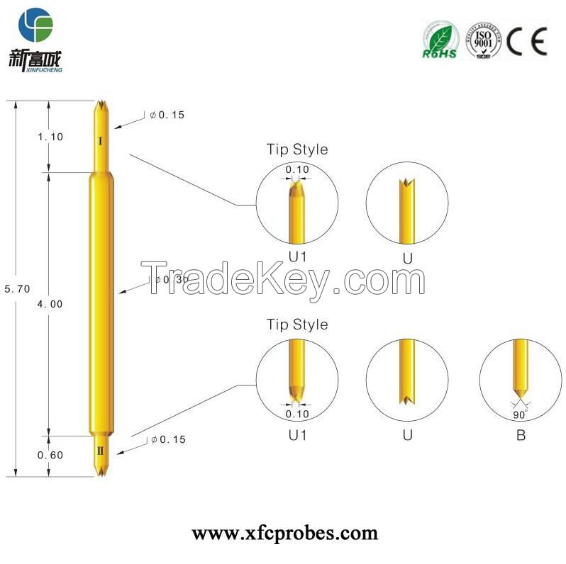 BGA030-U1U1-57-0.35GG dia.o.30mm length 5.70mm test needle and super thin test peobe with spring loaded pogo pin