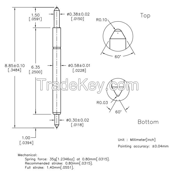 Test probe|spring loaded pogo pin and gold plated probe|high frequency probe|current probe|PCBtest probes|Switch probes|ICT probe