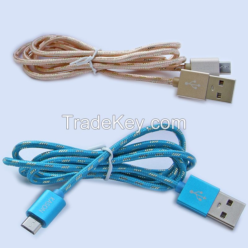 1M nylon braided data sync micro-USB charging cable for mobile phones